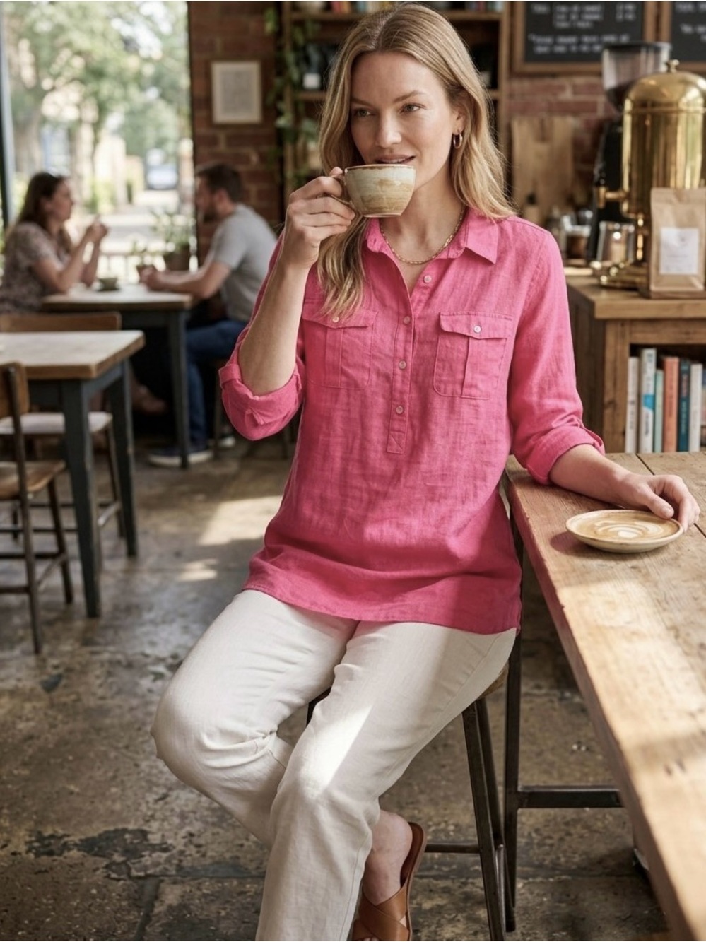 Jones New York 100% Pink Linen Pullover Tunic Top Sz M Quiet Luxury Like New